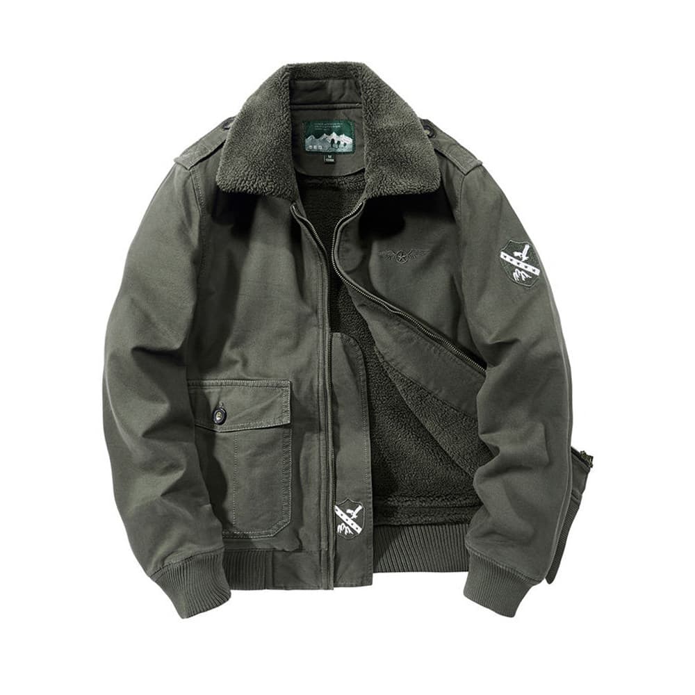 Jaqueta masculina 2021 outono inverno forro de lã engrossado tamanho grande gola de pele uniforme militar puro algodão C