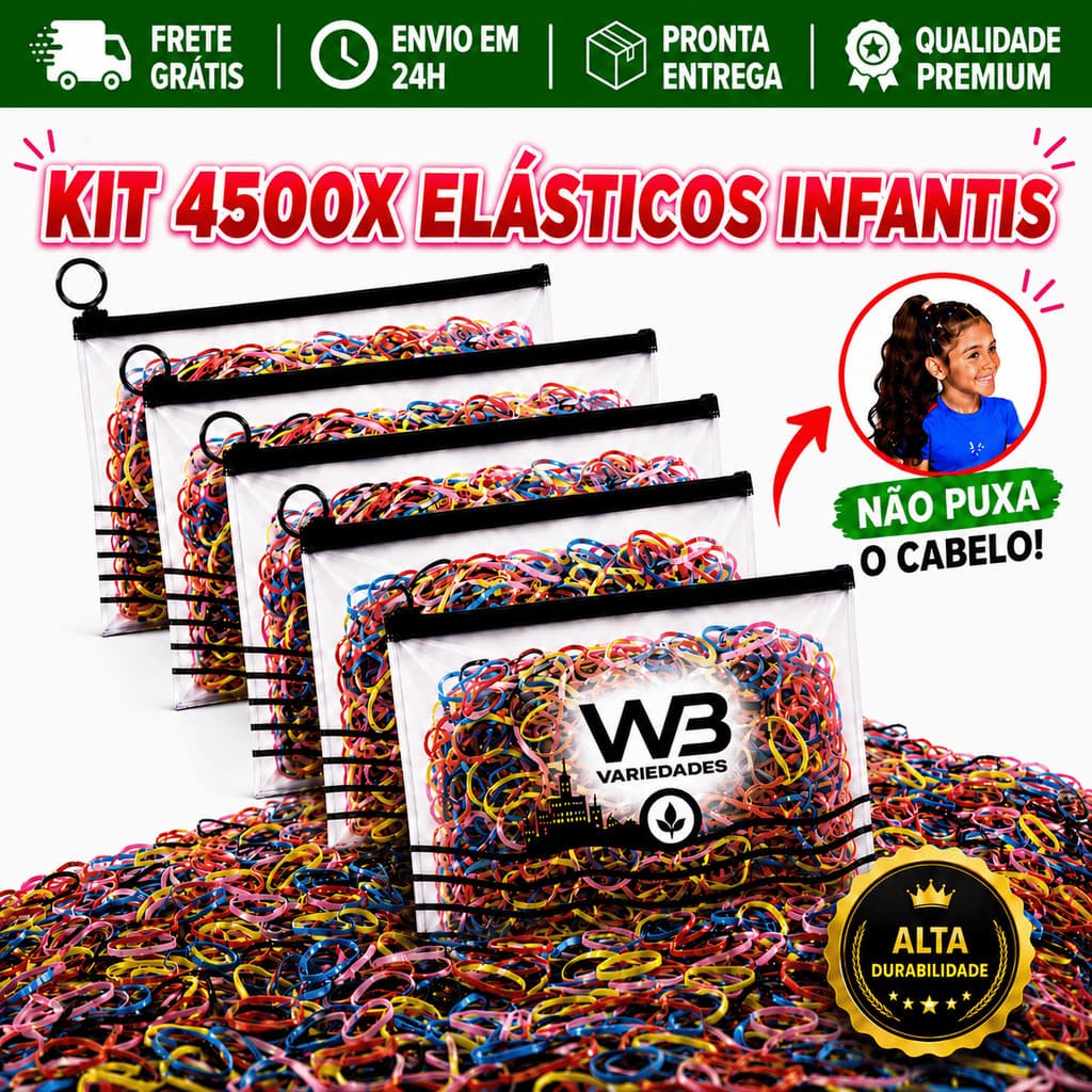 Kit 4500 Elásticos de Cabelo Liguinha Feminino Multicolorido com Necessaire Envio Imediato 24hrs