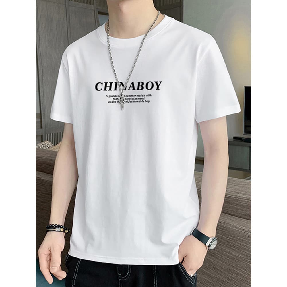 2026 verão em torno do pescoço de manga curta camiseta masculina na moda camisa Casual puro algodão All-Match solto conf