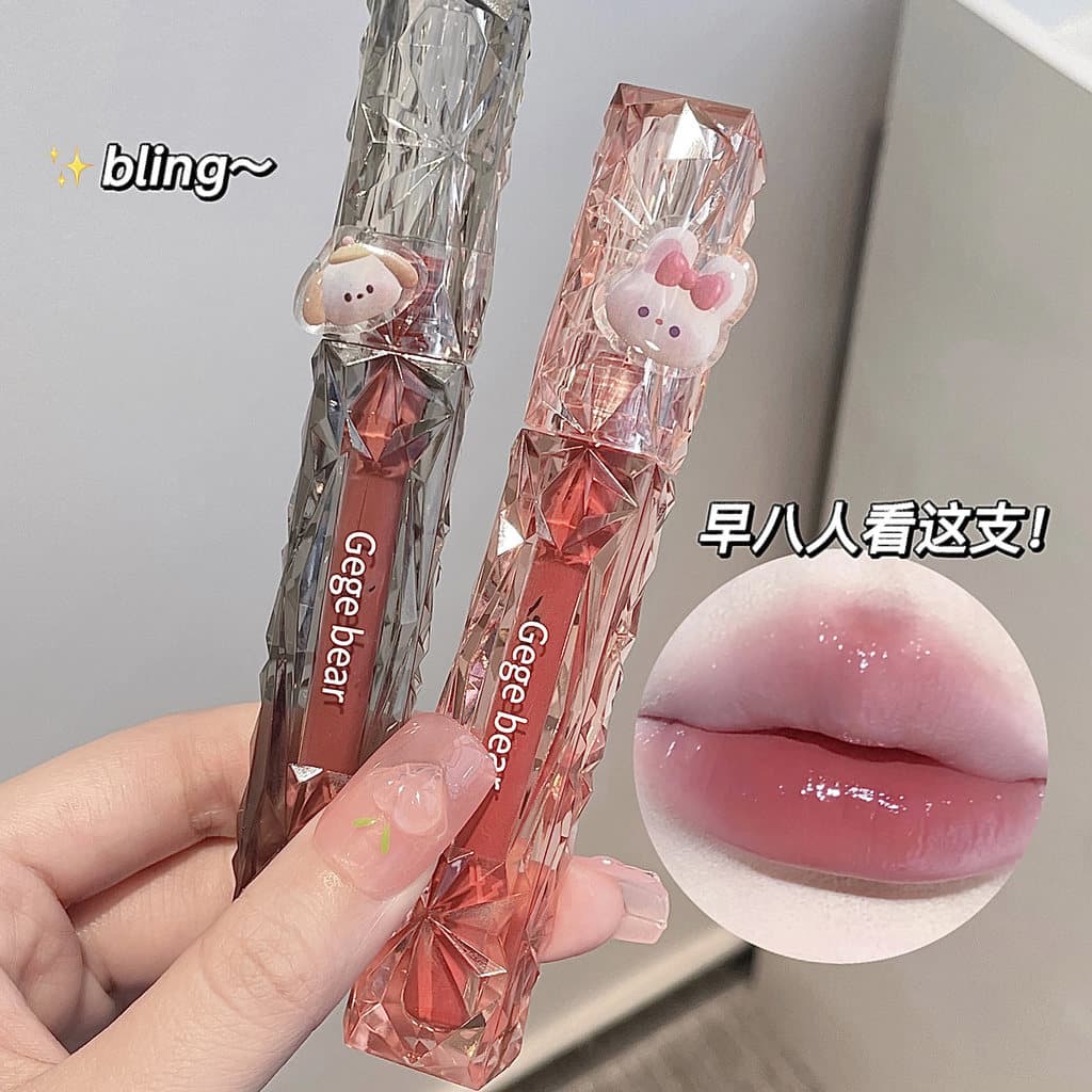 Gege urso gege urso cristal transparente diamante brilho espelho brilho labial brilho de água duradouro estudante branco