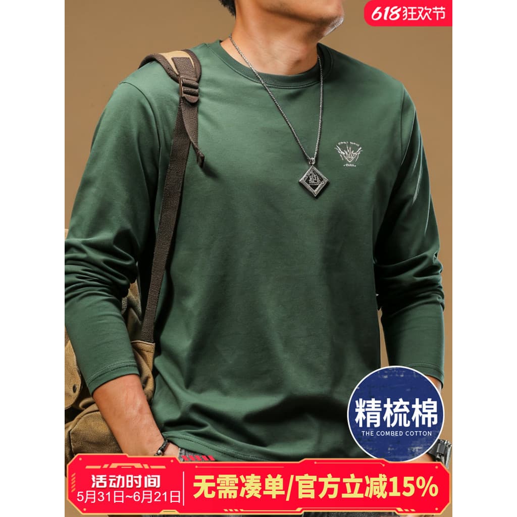 Camiseta masculina de manga comprida 2025 novo estilo puro algodão primavera outono camisa de fundo impressa masculina i
