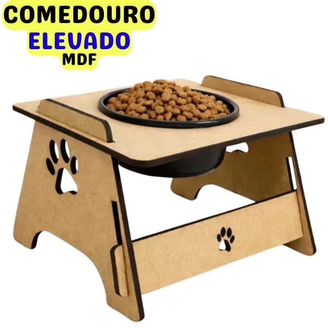 Comedouro Elevado em MDF para Cães e Gatos com Tigela Removível 300ml