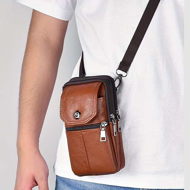 Bolsa De Couro Genuíno Para Celular , Cintura Masculina , Local De Trabalho Multifuncional , Idosos Usam .