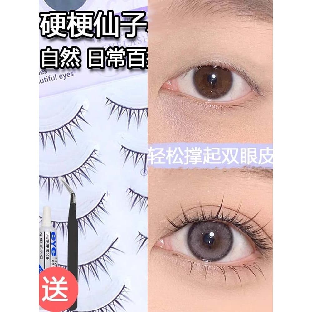 Cílios postiços de haste dura podem conter cílios duplos sem cola conjunto inteiro estilo Natural adequado para cílios i