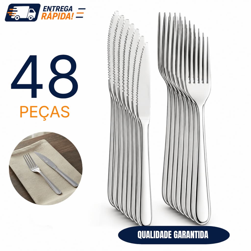 Jogo Talheres Aço Inox 12 18 24 ou 48 Peças Colheres Garfos Facas Mesa Alta Qualidade Inox Polido Faqueiro Completo