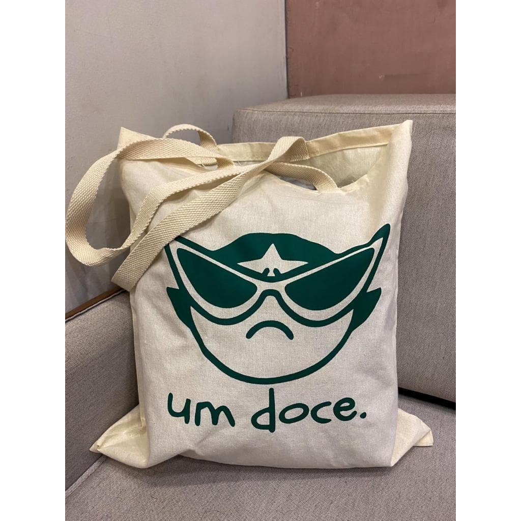Ecobag Docinho Verde | Bolsa Tote Bag 100% Algodão Cru Reforçada | Sacola Ecológica Faculdade Escola Trabalho Presente