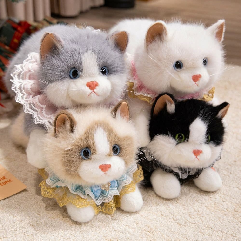 Simulação De Brinquedos De Pelúcia Para Gatos , Boneca Ragdoll Macia Com Babador Realista De Desenho Animado Fofo-& *