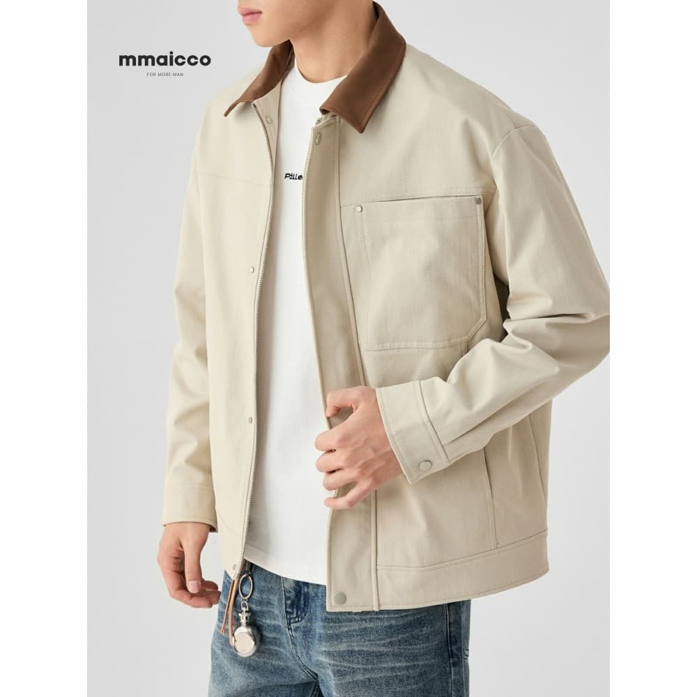 Momaike roupas masculinas contraste cor lapela jaqueta masculina 2025 primavera novo estilo Bane estilo Retro jaqueta ma