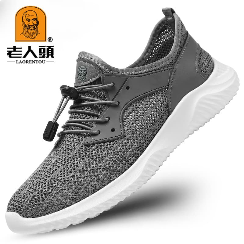 Cabeça de idosos respirável voando tecido esportes sapatos casuais masculinos sola macia sapatos de tamanho grande 46 sa