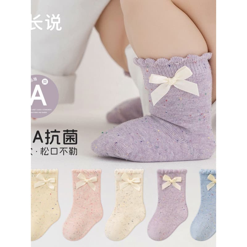 Meias de bebê outono novo produto a-Class algodão cor sólida desossado bebê arco princesa meias meninas crianças meias d