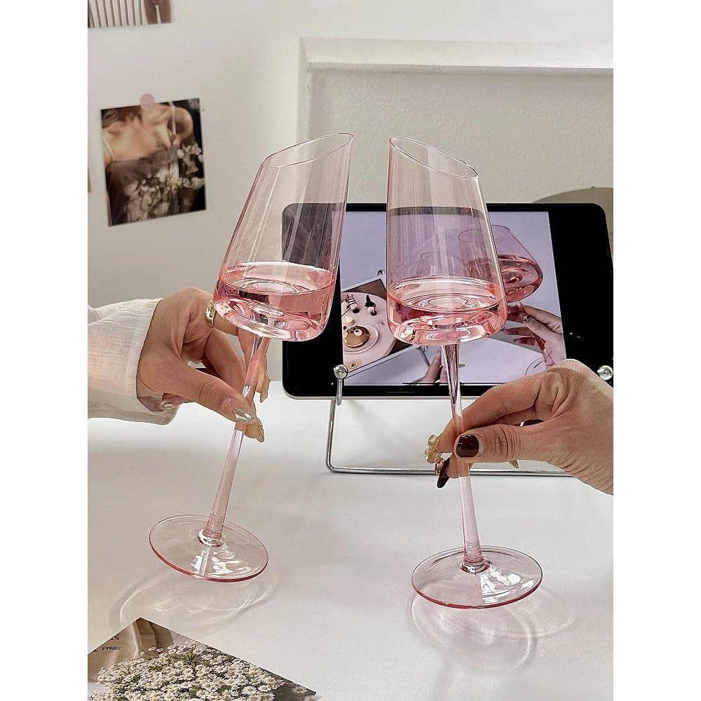 Copo de champanhe estilo ins de alto valor, vidro de cristal doméstico, rosa, Diagonal, criativo, vinho espumante, copo
