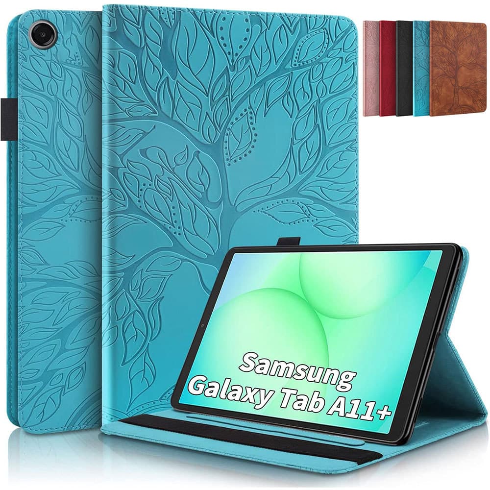 Capa Flip De Couro PU Com Padrão De Árvore 3D Suporte De Cartão Faixa Elástica À Prova De Choque Para Samsung Galaxy Tab
