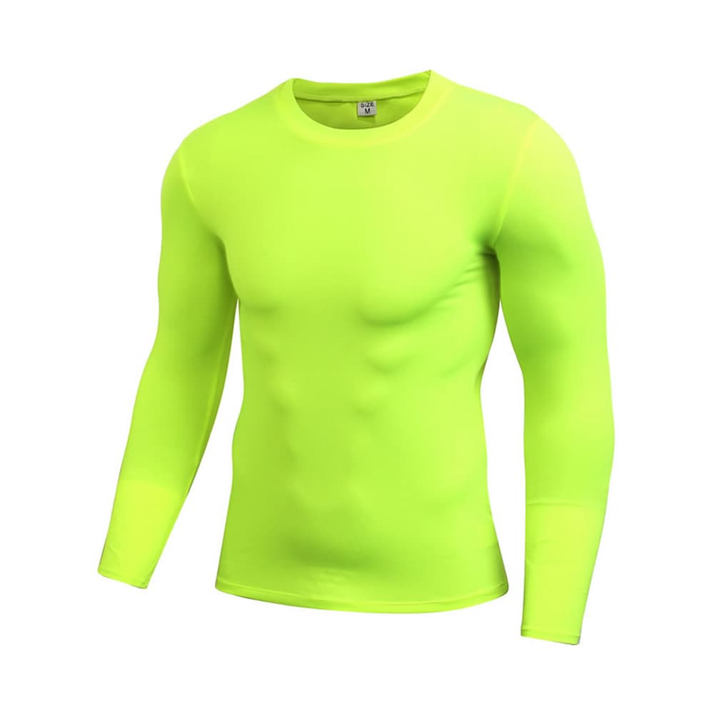 Verde fluorescente esportes collants masculino de manga curta manga comprida camiseta correndo Fitness ferro alta elásti