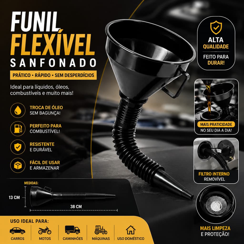 Funil Multiuso Flexivel Sanfonado De Plástico Uso Geral Funil Grande Funil Automotivo Envio Imediato