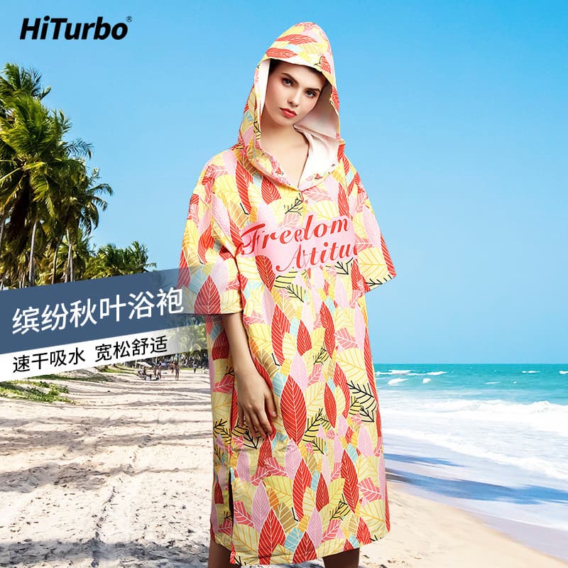 HiTurbo colorido outono folha capa de mergulho roupão toalha impressa de secagem rápida Anti-exposição capa viagem nataç
