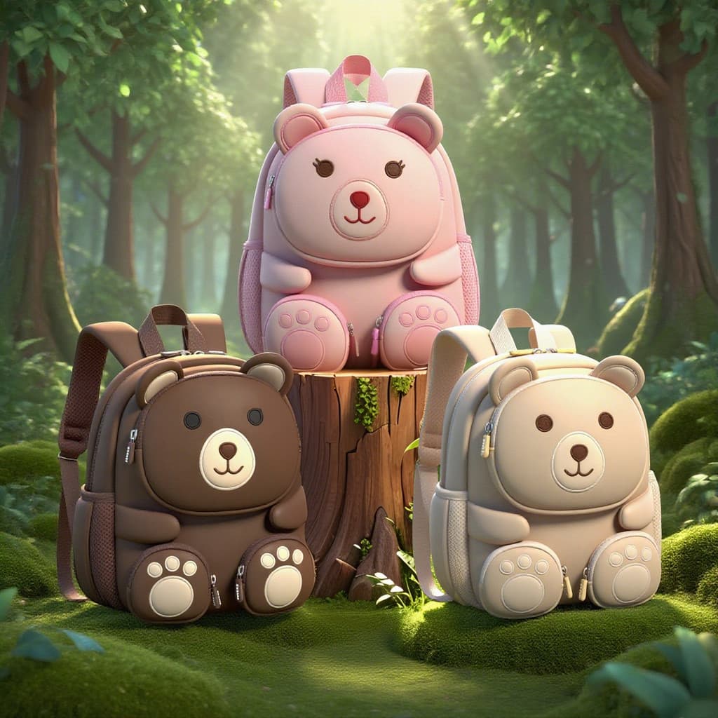 Novo estilo gergelim bebê tridimensional urso forma crianças passeio jogar mochila jardim de infância