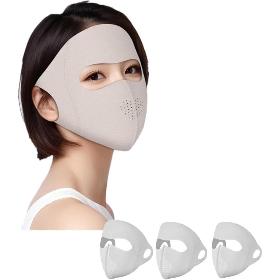 Pacote com 3 Máscaras Faciais Completas, Máscara Facial de Proteção Solar para Mulheres, Máscara Protetora Solar Facial