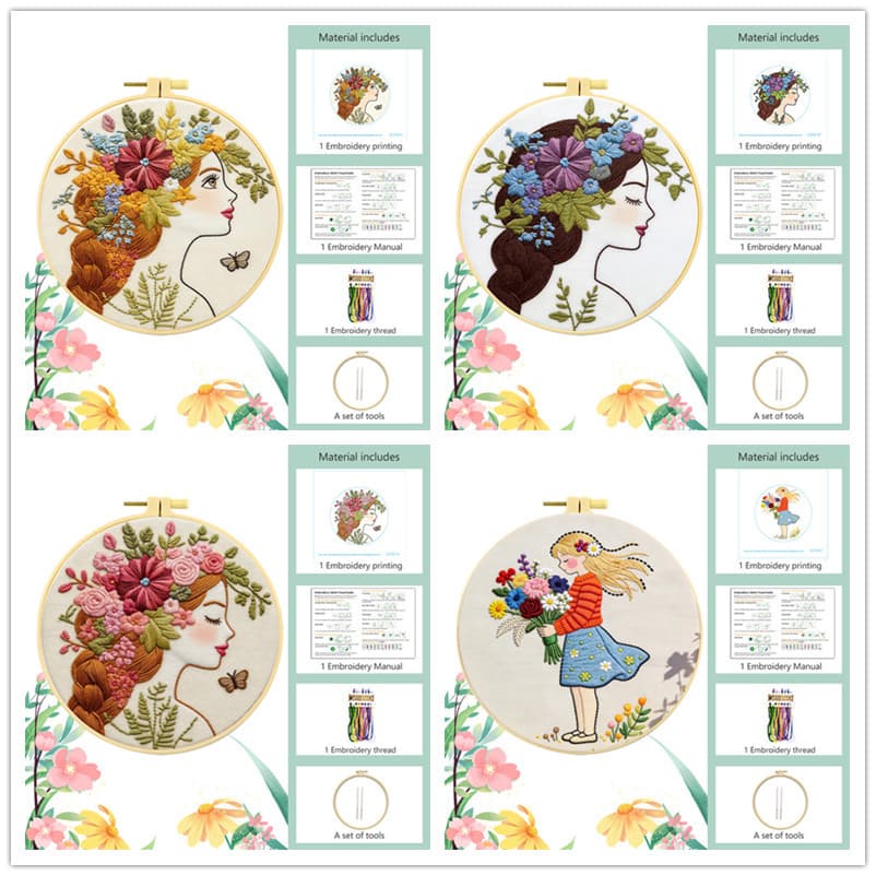 Pacote De Material De Bordado Flower Girl-Kit Feito À Mão DIY Para Em Ponto Cruz Instruções Inglês