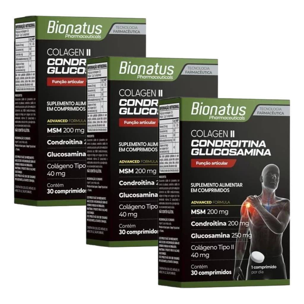 Kit 3x Colagen Ii Condroitina + Glucosamina Bionatus 30 Comp