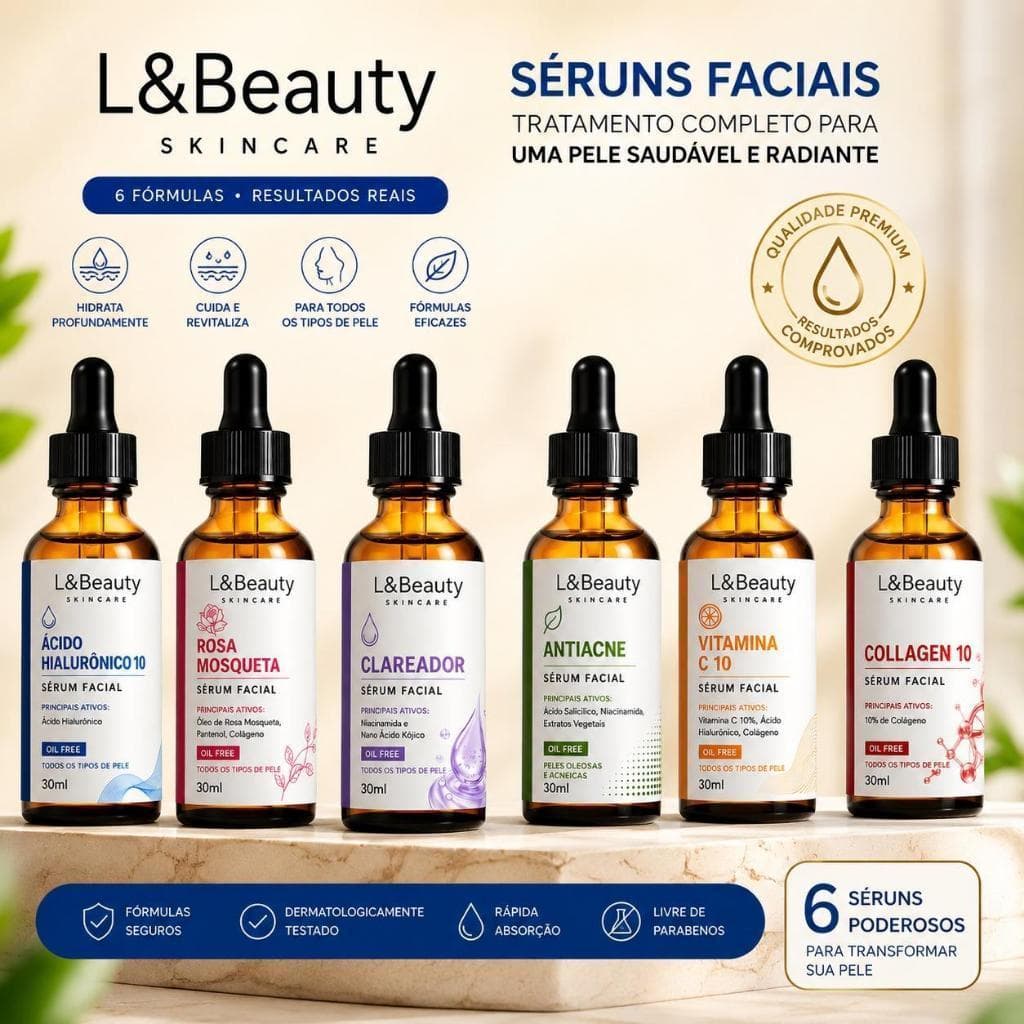 Sérum Facial Hidratante Anti-Idade Skin Care 30ml Antiacne Rejuvenescedor Firmador Clareador Nutritivo Ácido Hialurônico
