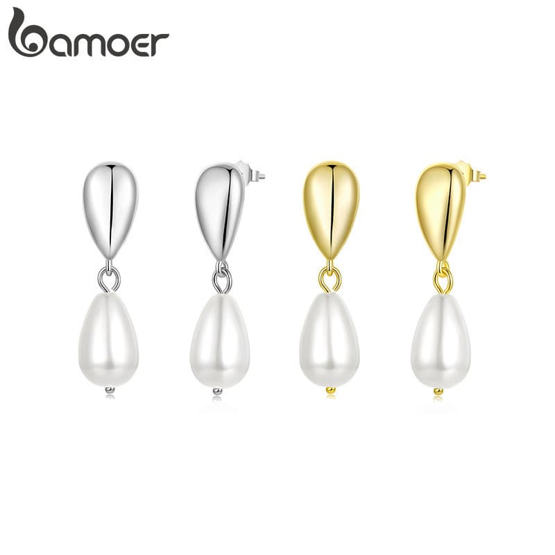 Brincos Bamoer em 2 Cores com Pérolas em Forma de Gota para Mulheres e Meninas, Joias de Moda Z2PI