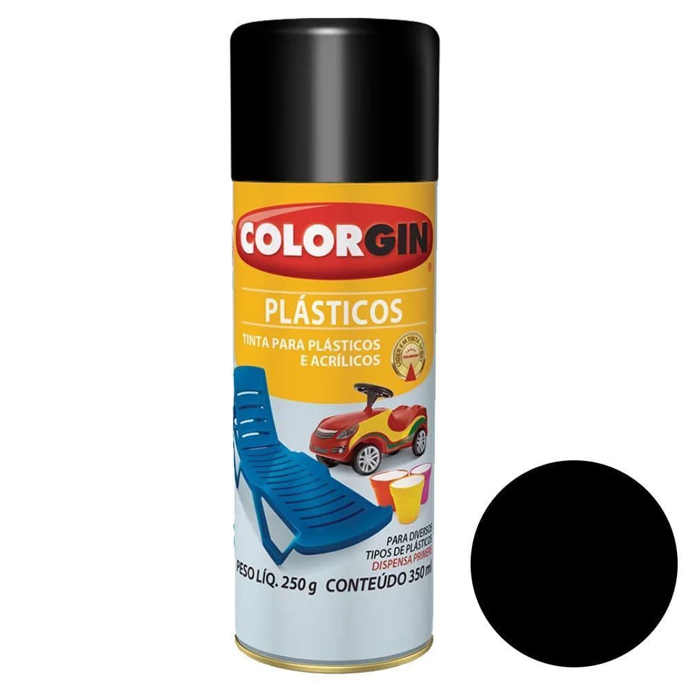 Tinta Spray para Plásticos Preto Brilhante 1502 350ml Colorgin