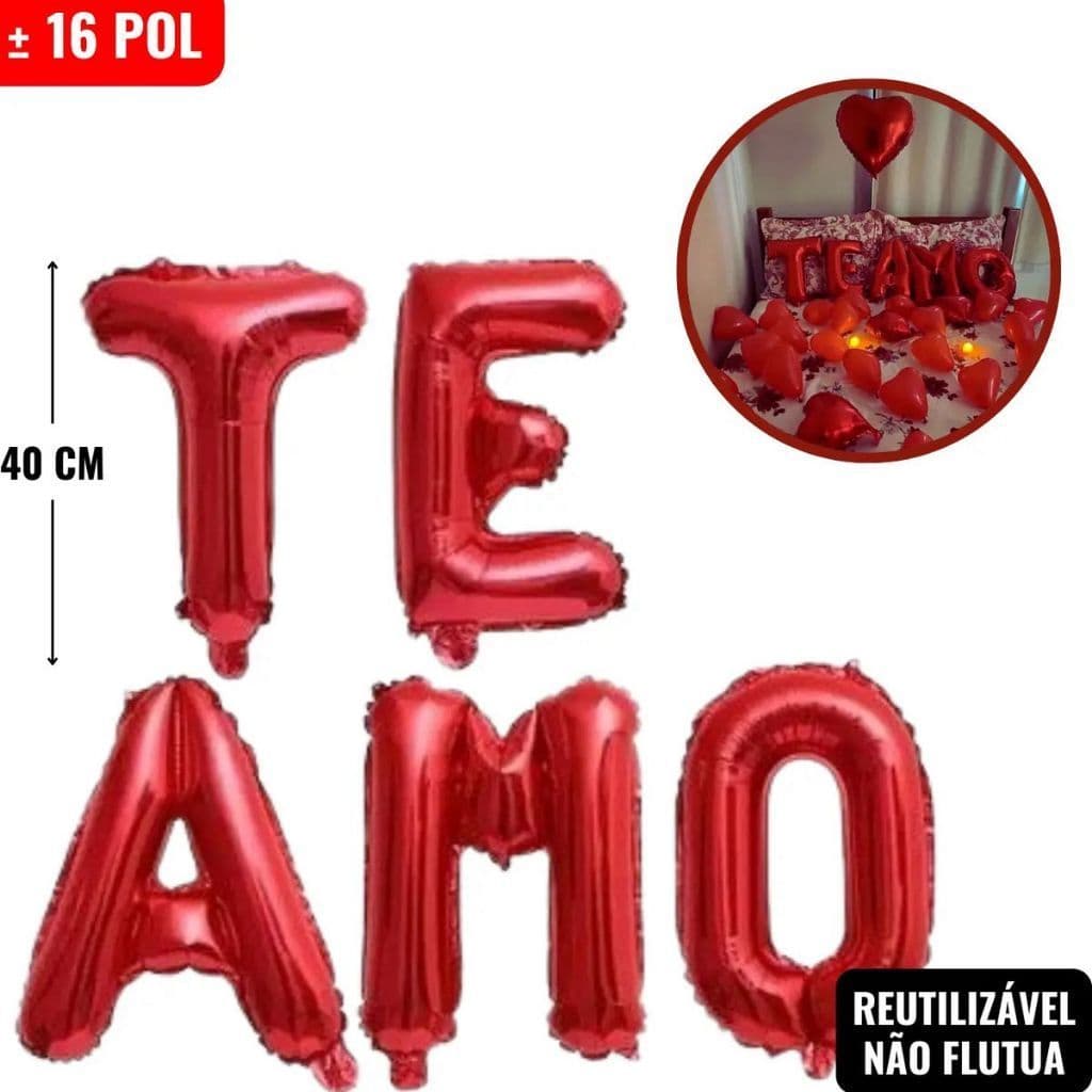 Balão Letras “Te Amo” Vermelho 40 CM  cada Letra para Decoração Romântica Dia dos Namorados Casamento