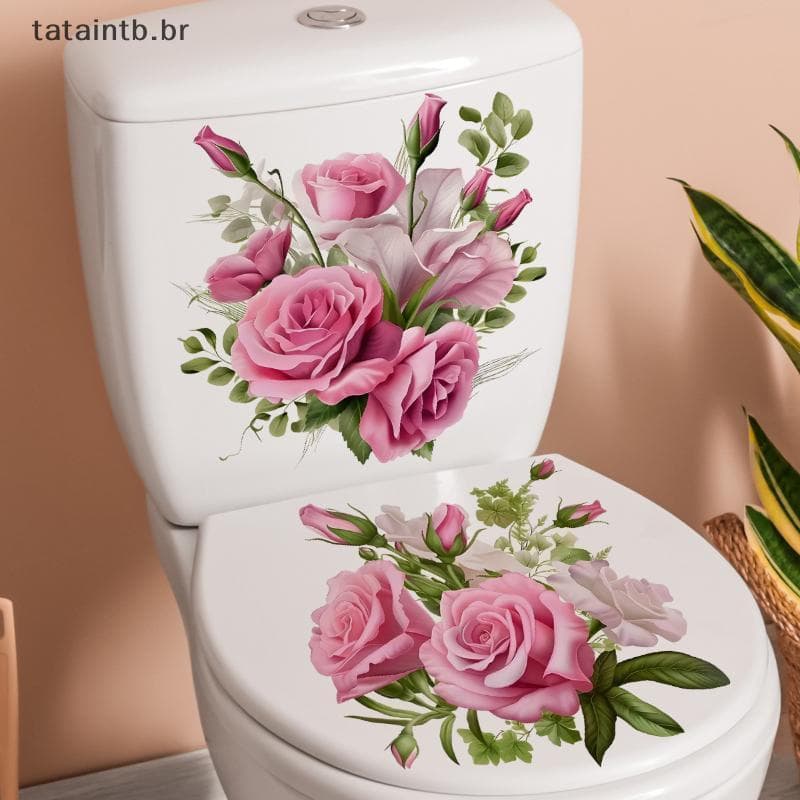 [TaTa] Decalque De Capa De Banheiro Autoadesivo Rosa À Prova D'água Removível Para Familiar BR