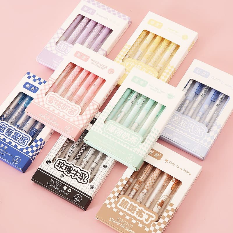 6 pcs/set Cute Quick-dry Press Gel Pen Exame Estudantil Caneta Esferográfica Preta De Alto Valor Escrita Em Papelaria