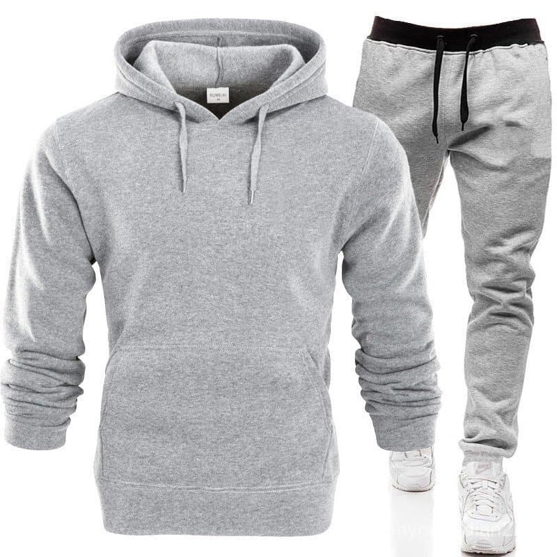 Moletom com capuz masculino transfronteiriço + calças terno de lã engrossado inverno quente Casual terno fábrica Re