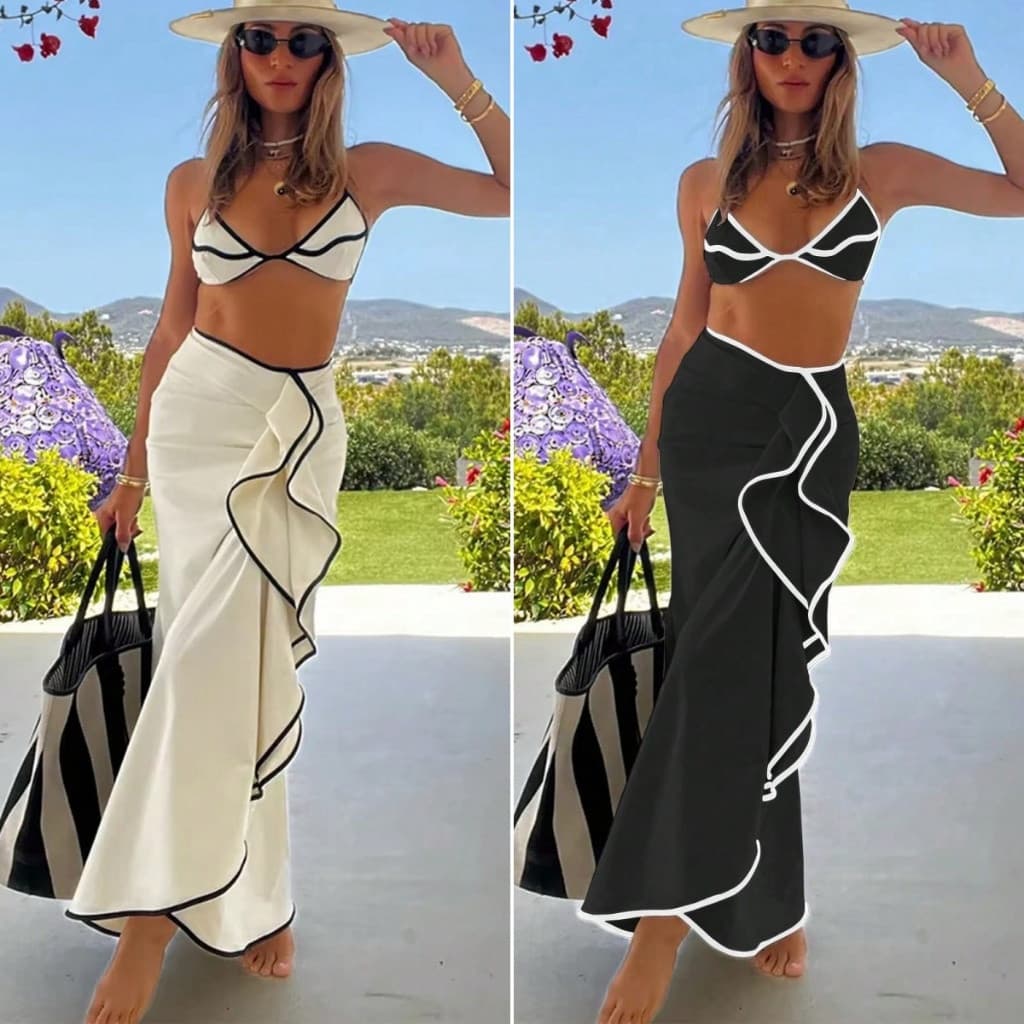 Conjunto de Biquíni Feminino de 3 Peças em Estilo Europeu e Americano com Detalhes de Amarração NGNJ AABD