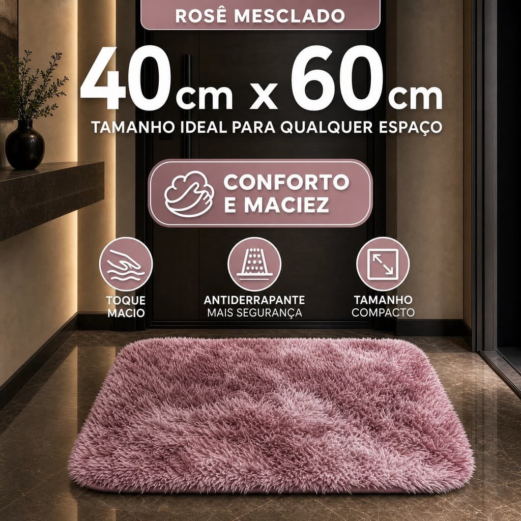 Tapete Peludo 40x60cm Macio Antiderrapante Quarto Porta Banheiro