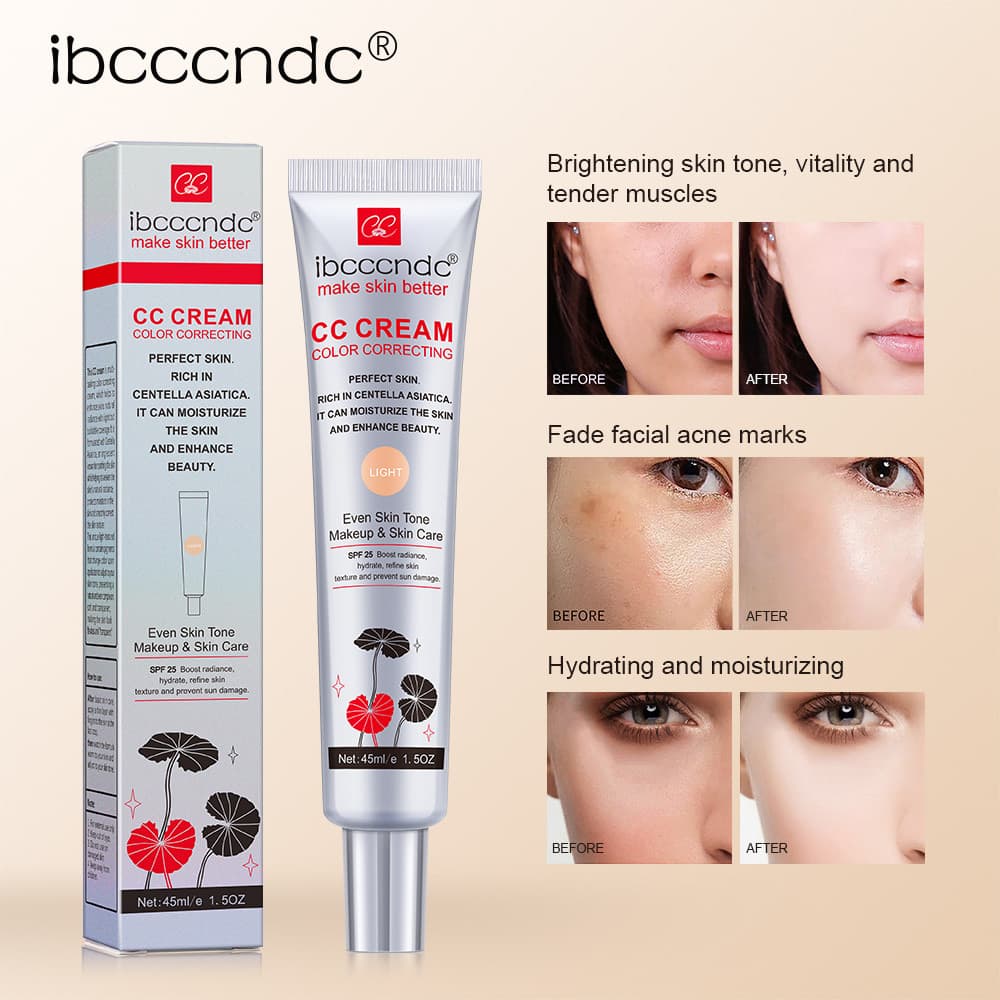 Ibcccndc Centella Asiatica CC Creme Invisível Poros Maquiagem Primer Corretivo de Longa Duração Não-Take-off Maquiagem C