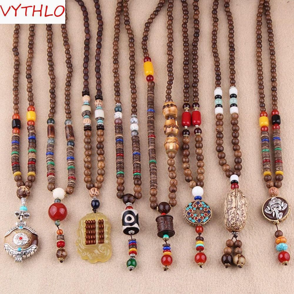 VYTHLO Corrente De Suéter Longo Boho Étnica Longa Joias De Festa Elefante Ábaco Cabaça Colar De Contas