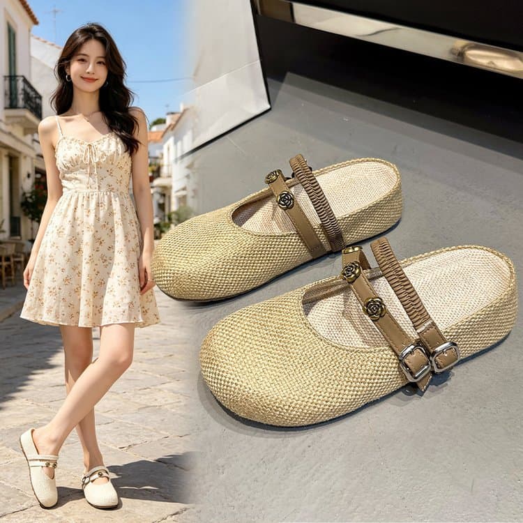 Tecido Superior Sola De Borracha Salto Baixo (< 3cm) Sandálias Femininas Dedo Do Pé Aberto Plano Calçado Confortável Par