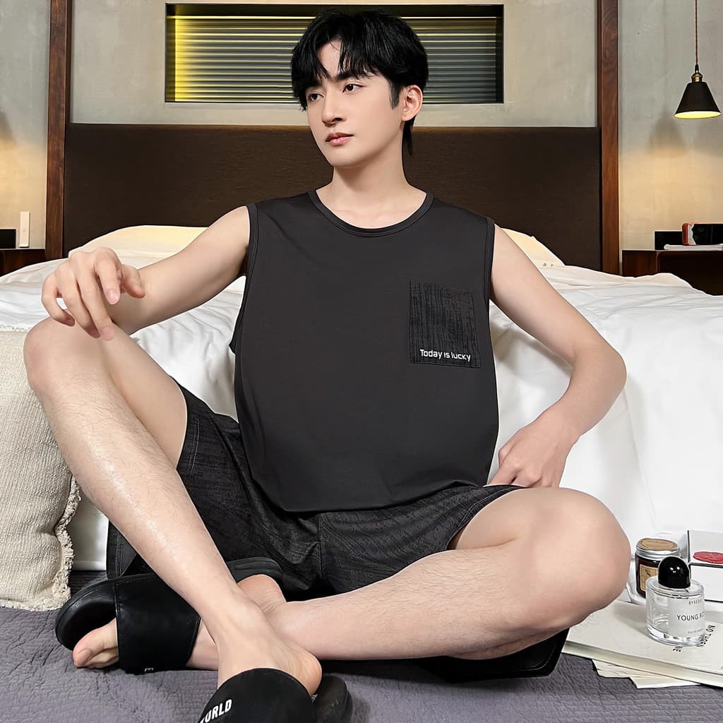 Pijama Modal masculino verão fino Homewear terno solto tamanho grande sensação fresca umidade absorvente respiração