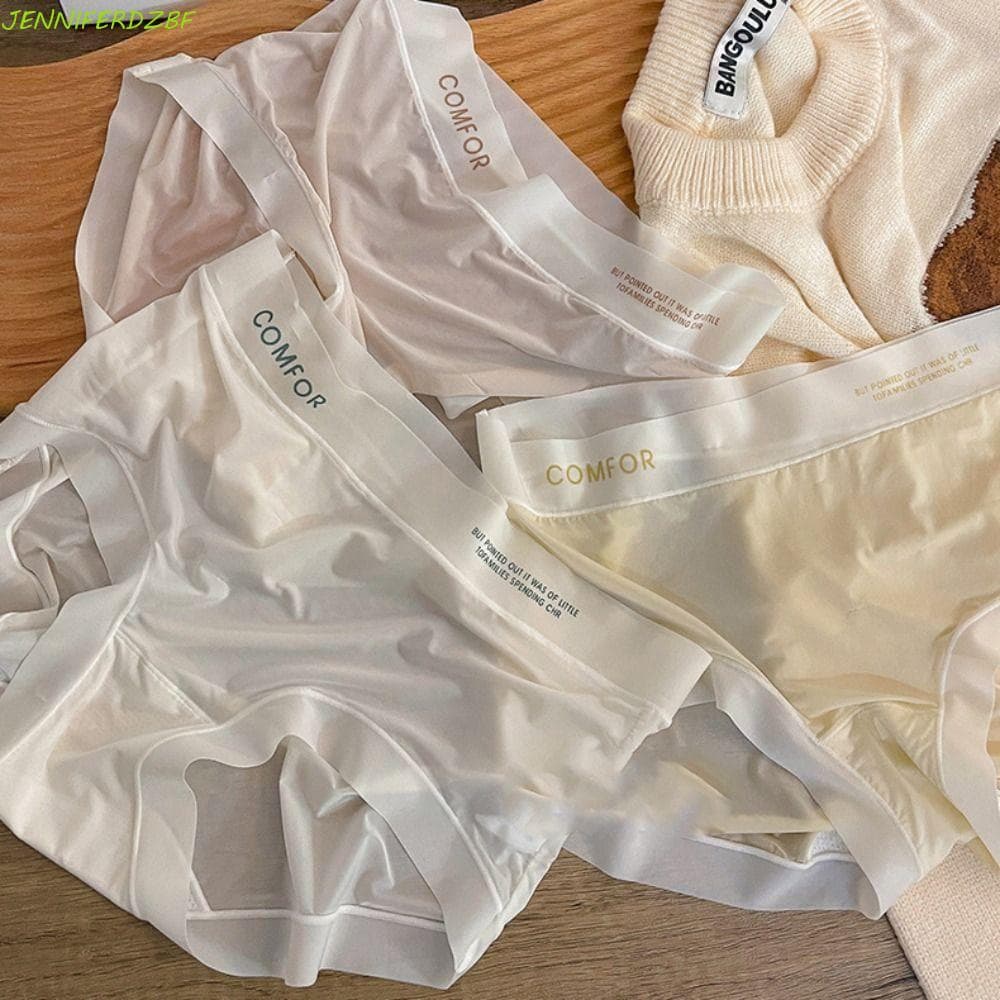 JENNIFERDZBF Cuecas De Seda Gelada Sem Costura , Calcinha Fina De Verão Com Babados , Virilha De Algodão