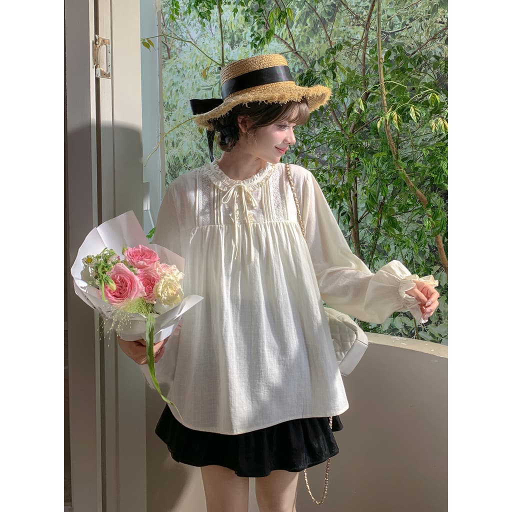 Mori tribo doce estilo All-match em torno do pescoço camisa feminina 2026 novo estilo macio menina mori estilo de manga