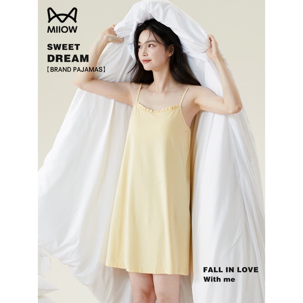Catman Sling camisola feminina verão colete de algodão com almofada no peito verão feminino pijama amarelo feminino 2026
