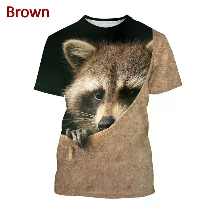 Bonito Guaxinim Gráficos T Camisas Verão Moda Manga Curta Engraçado 3D Animais Impresso Camisetas Masculinas Casual Over
