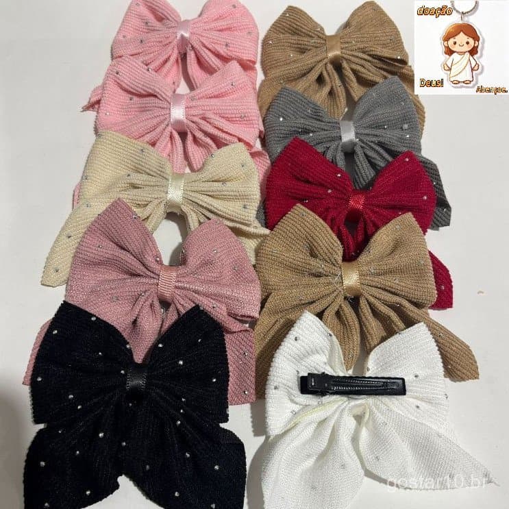 Kit Com 10/20 Unidades presilha Laço para Cabelo Infantil bico de pato Muito linda/7cm