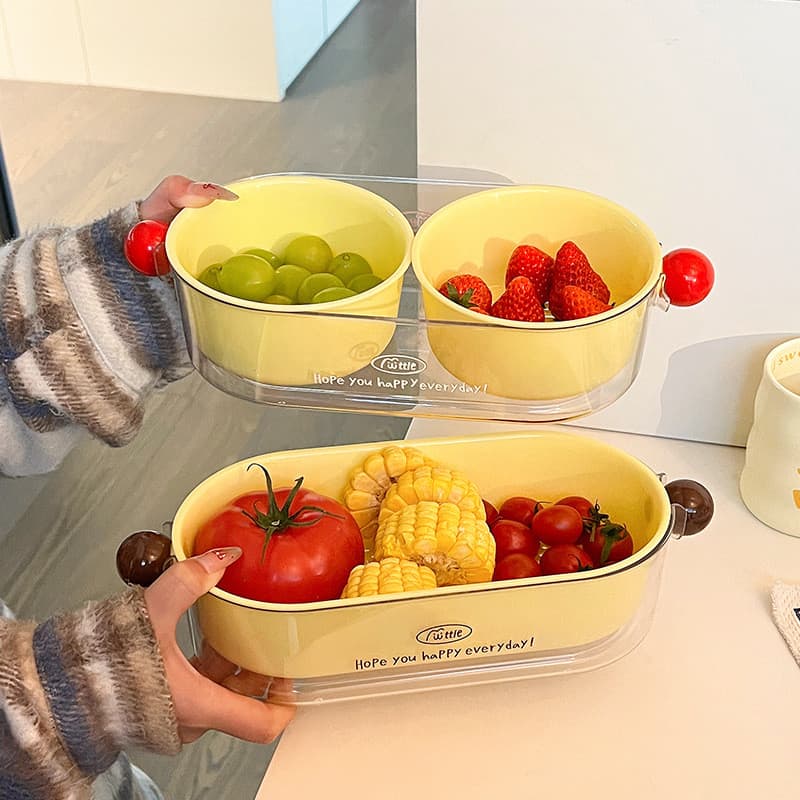 Bacia de lavagem de vegetais de dupla camada Dopamine com cesto de drenagem, alto valor estético, bandeja de frutas para