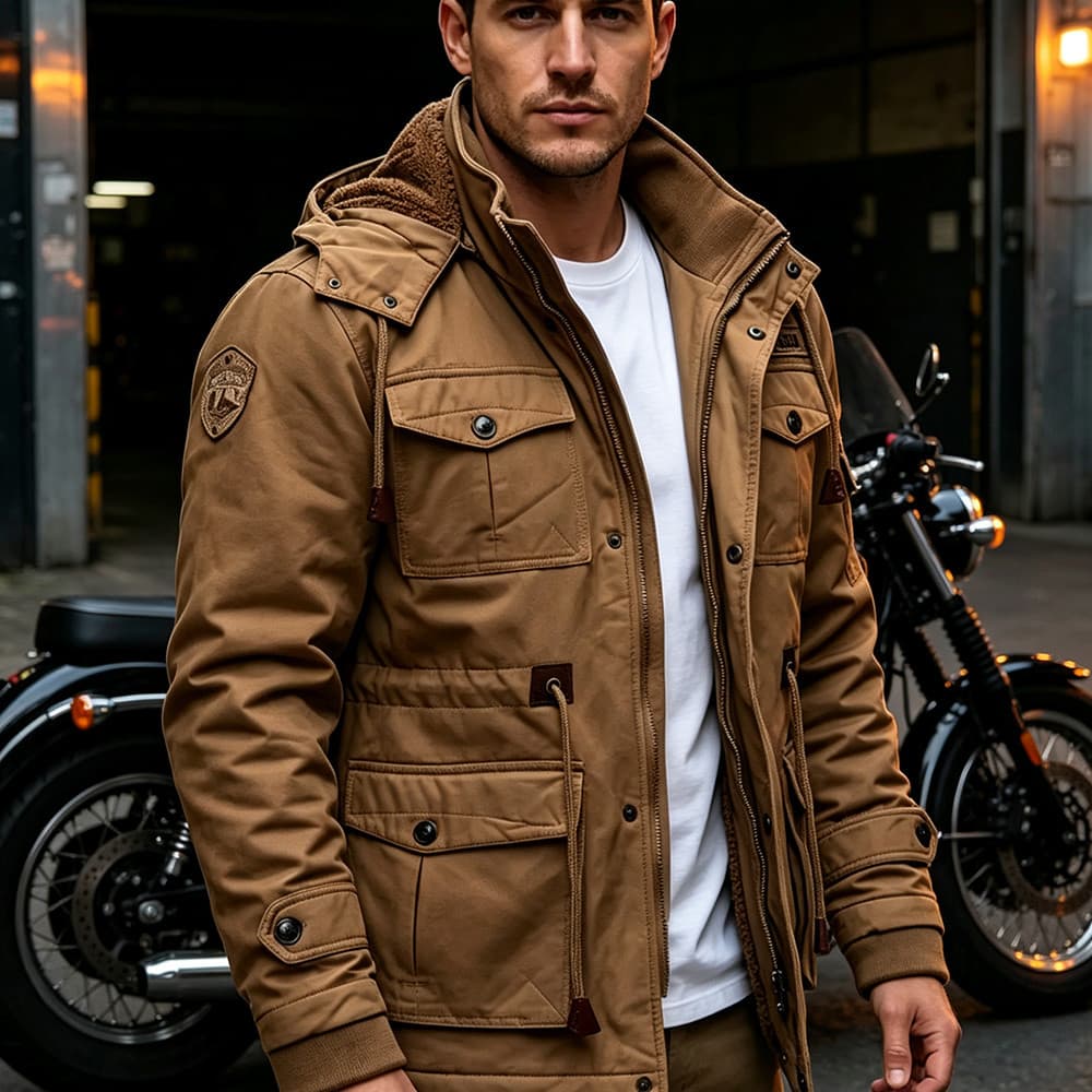 Jaqueta Cargo Masculina Forrada Com Pelúcia, Capuz Removível, Casaco De Inverno Resistente Para Moto E Lazer