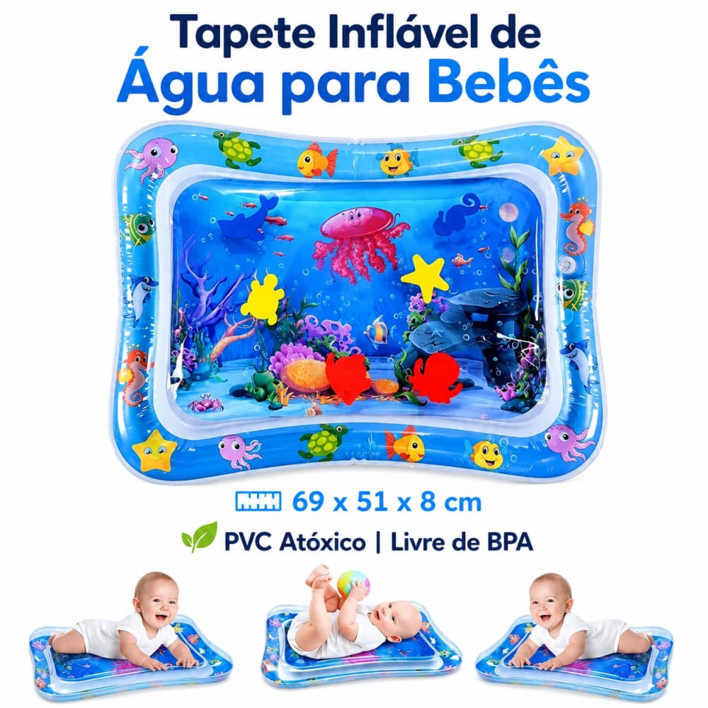 Tapete Inflável de Água Sensorial para Bebê Tapete Atividade Infantil Almofada Água Educativo Diversão para Menino e