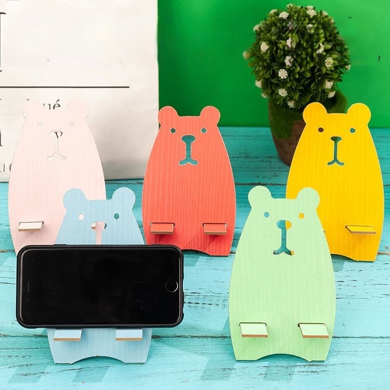 【Presente Ideal e Prático】Suporte de celular de madeira com coelho de desenho animado fofo e estampa criativa/Suporte de