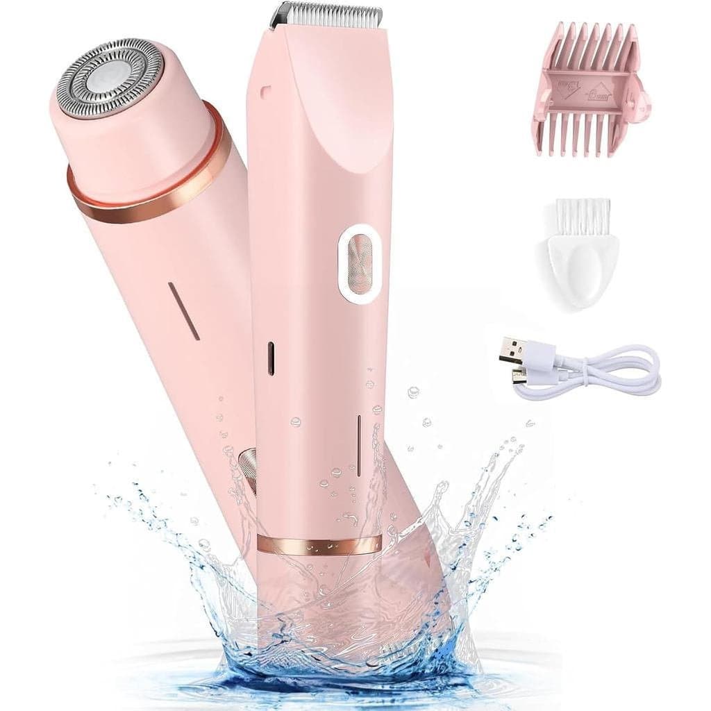 Depilador elétrico feminino, 2 em 1, adequado para pernas, axilas, rosto e pelos púbicos, aparador de pelos corporais.
