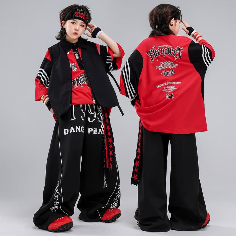 Médio grande crianças terno de dança de rua meninos Hip-Hop roupas da moda street Wear frito rua camisa POLO colete roup