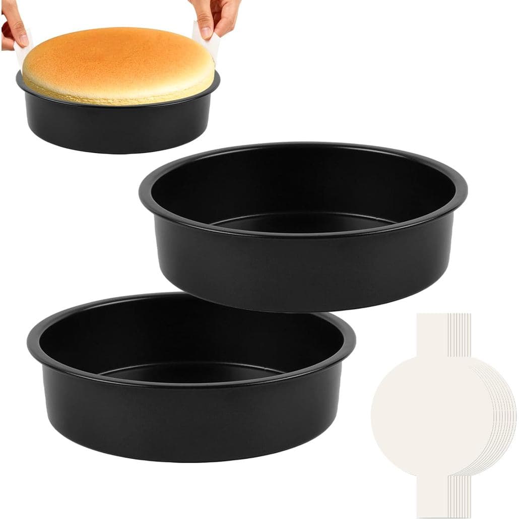Conjunto de 2 Formas para Bolo de 9 Polegadas - Formas Redondas Antiaderentes de Aço Carbono com Papel Manteiga, Lavávei