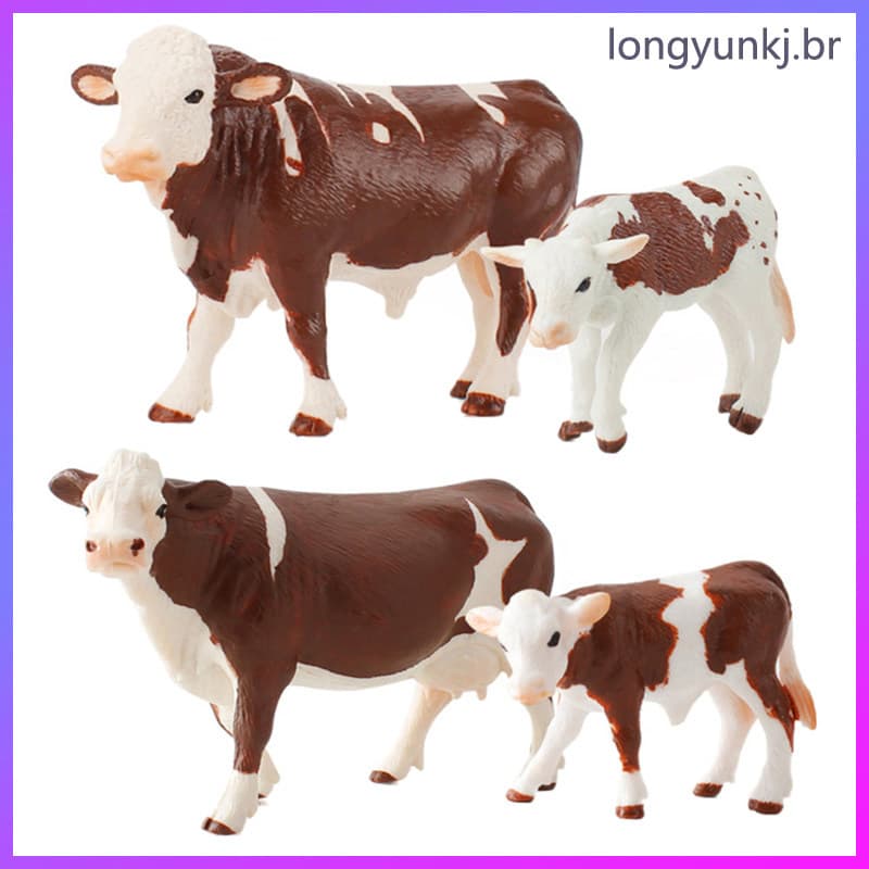 🧸 4Peças Modelo Fazenda Vaca Brinquedo PVC Para Crianças Branco