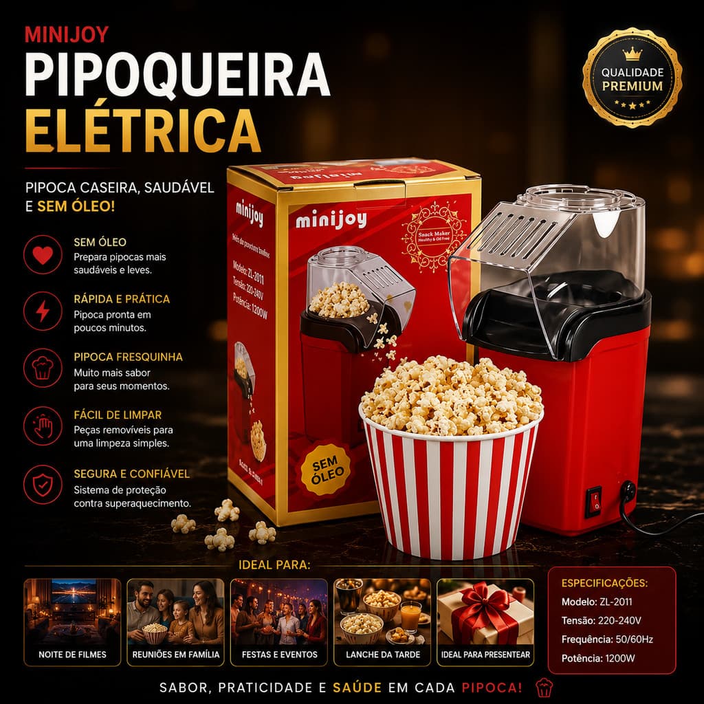 Pipoqueira Elétrica Ar Quente Máquina De Pipoca Sem Óleo 110v